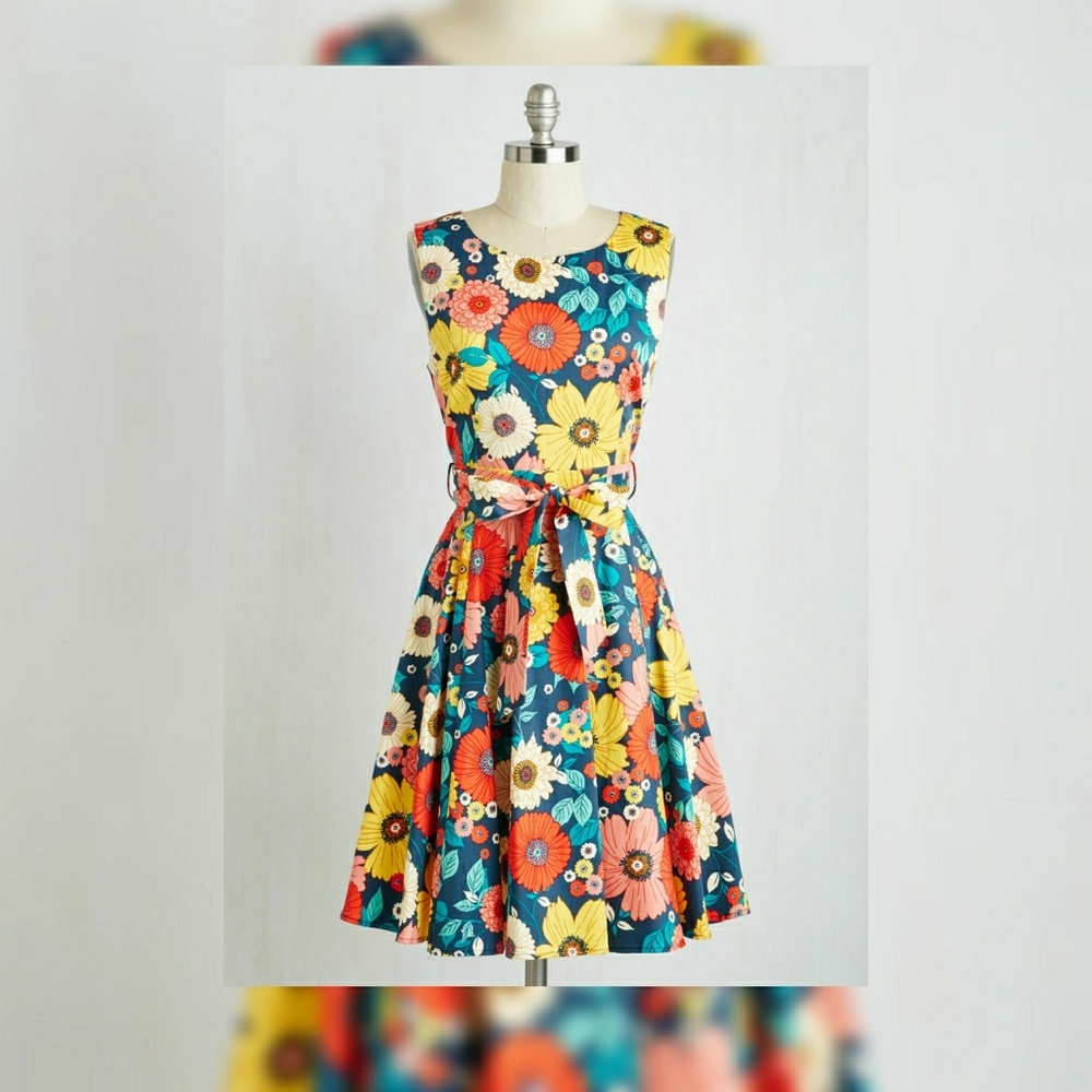 Modcloth Ixia Hour by Flower Dress Retro Blossoms